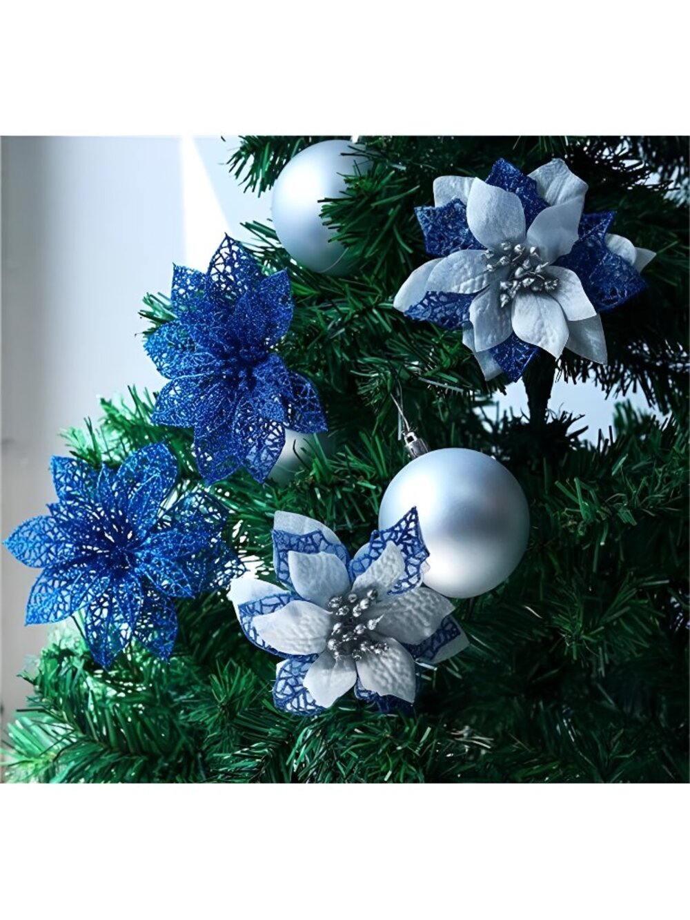 Christmas Decorations for Christmas Tree - Glitter Mesh Flower (6 inches)